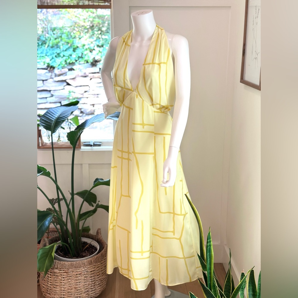 Banana Republic Factory Yellow Geometric Halter Midi Dress